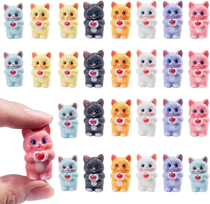 28 pcs Mini Resin Colorful Cats Variety Tiny Animals Figures Miniature Little Small Cat Figurines Bulk for Micro Fairy Garden Landscape Accessories Hide Crafts Decor