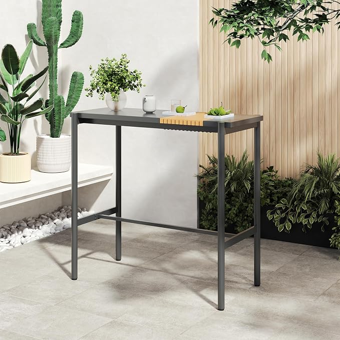 Sundale Outdoor Bar Table, Rectangle Patio Bar Height Counter Console Table with Weather Resistant Waterproof Top, Outdoor Furniture for Garden, Yard, Balcony, Poolside