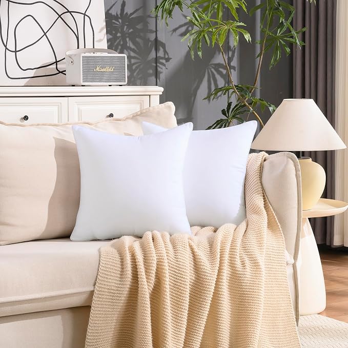 20x20 Outdoor Pillow Inserts Set of 4 Large Size Waterproof Square White DecorativeThrow Pillow Inserts for Indoor Couch Sofa Beds Cushions Outdoor Patio Furniture Cushions