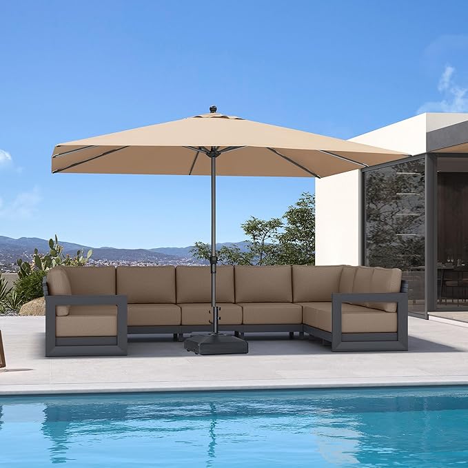 PURPLE LEAF 11.5' x 8' Patio Market Umbrella Outdoor Table Sun Umbrellas with Crank 8 Aluminum Sturdy Ribs for Pool Deck Backyard Beach Taupe