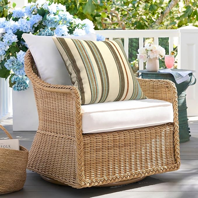 DYTXIII Pack of 2 Waterproof Outdoor Pillow with Inserts, 18x18 Square Patio Decorative Throw Pillow for Home,Sofa,Bench and Patio Furniture,Stripe Onyx