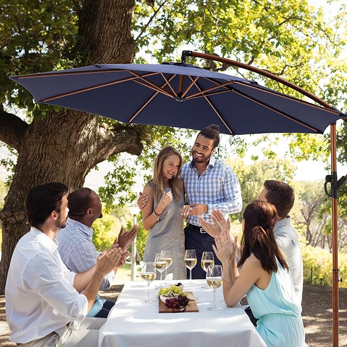 COSIEST Offset Patio Umbrella, Cantilever Hanging Outdoor Umbrella w/360-degree Rotation, Handy Crank, UV/Waterproof Canopy, 6 Ribs for Market, Backyard, Poolside, Garden