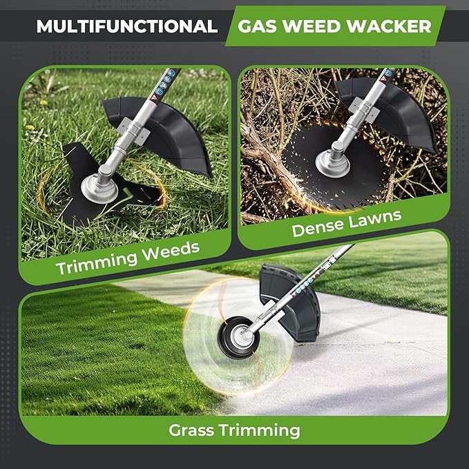 52CC Gas Powered Weed Wacker, 3IN1 2-Stroke Backpack Gas Powered Weed Eater String Trimmer, Brush Cutter 3/40-Tooth Blade for Garden, Yard