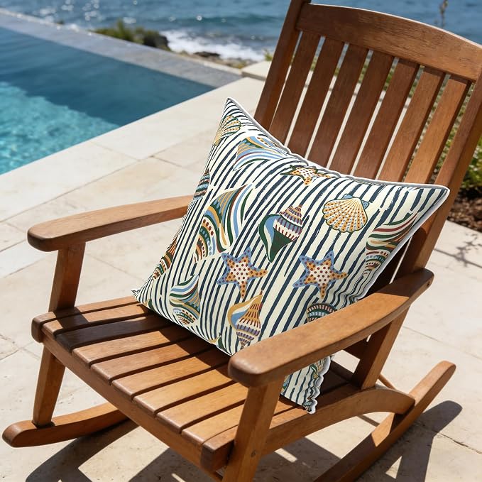 LVTXIII Outdoor/Indoor Pillow Covers, Patio Fade Resistant Throw Pillow Covers ONLY, Waterproof Farmhouse Accent Cushion Cases for Sofa Patio Couch Decoration 18"x18" Set of 2, Crayon Shells