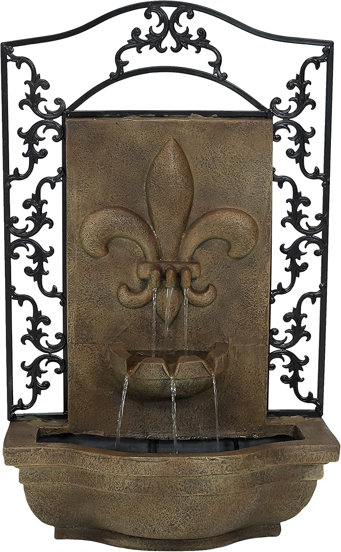 Sunnydaze French Lily 33" Outdoor Wall Water Fountain with Pump and Panel - Florentine - Solar-Powered