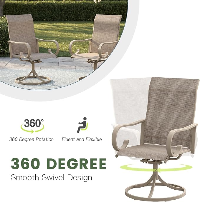 7 Pieces Patio Dining Set, 6 Outdoor Swivel Dining Chairs with 50.1" Round Metal Outdoor Dining Table with Umbrella Hole for Garden Backyard Deck, Sandshell