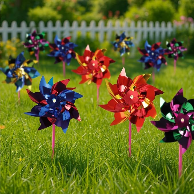 JOHOUSE 100 PCS Pinwheels for Kids, Pinwheels for Yard and Garden | Garden Party Favors, Yard Decorations, DIY Crafts