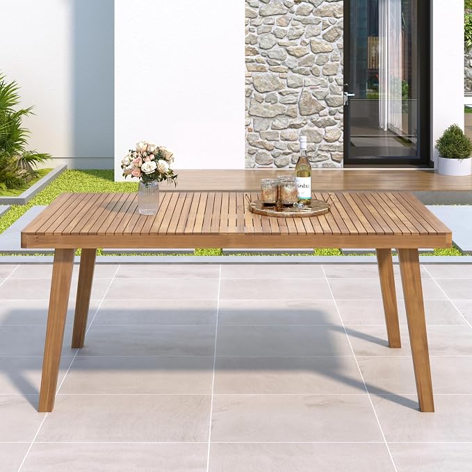 Merax 69" Acacia Wood Outdoor Dining Table with Slatted Top for Patio & Garden Gatherings, 300 lbs Weight Capacity, Brown