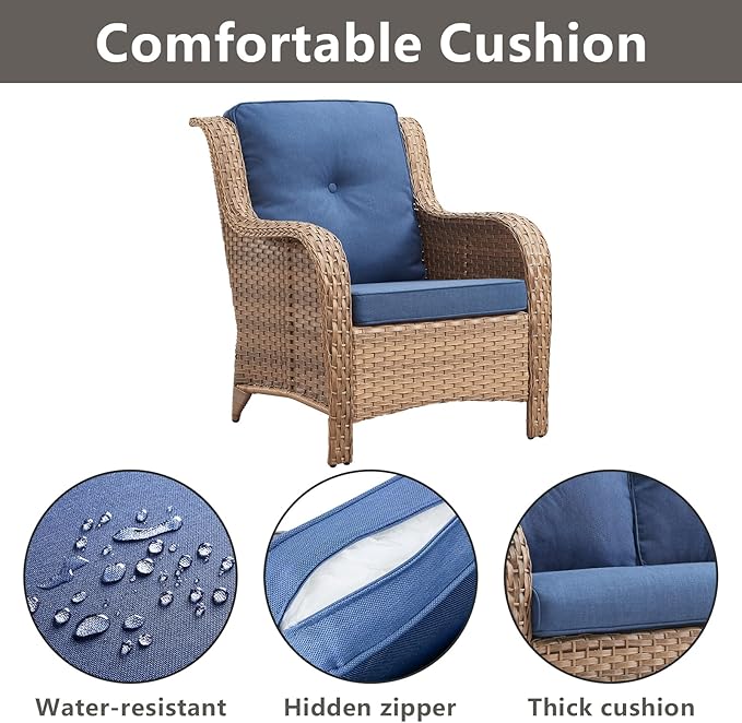 Rilyson Patio Furniture Chairs Outdoor Chair - 2 Piece Wicker Rattan Chairs Set with High Back and Deep Seating for Deck Porch Balcony Backyard Garden(Yellow/Blue)