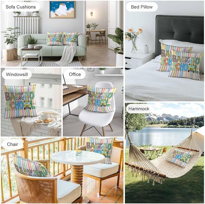 Outdoor Waterproof Throw Pillow Covers Set of 2 Back to School Pillowcases 24x24 Inches Crayon Truck School Season Decorative Pillows Cushion Case Patio Pillows for Couch Bed Chair Garden
