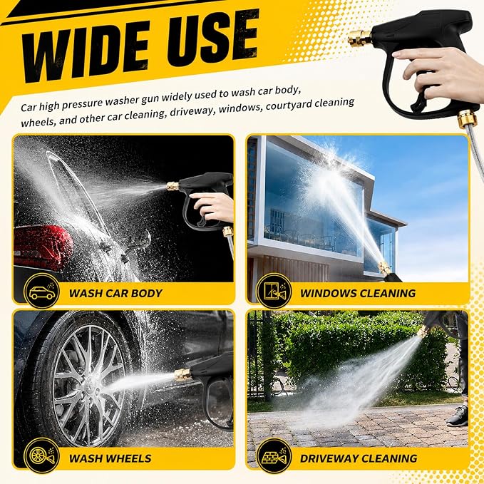 High-Pressure Car Short Pressure Washer Gun,Stubby Pressure Washer Gun with Safety Lock & M22-14 Thread & 1/4" Outlet Quick Connect,4350 PSI Max Pressures Washers Short Guns