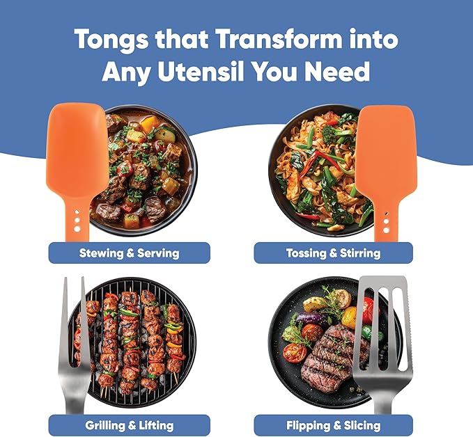 Chef’s Path Grip & Flip Utensil Set - Snap-on Kitchen Tongs & Cooking Utensil Set - Cooking Spoon, Spatula Scraper, Grill Spatula, & Grill Fork for Home Kitchen, BBQ Tools, Camping & Outdoor Cooking