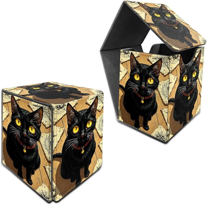 Yellow Eyed Cat Card Deck Box for MTG, Personalized Card Storage Case Fits 120+ Sleeved Cards, Premium Leather TCG Box with Strong Magnetic Closure for Magic, CCG, PTCG, Baseball Cards