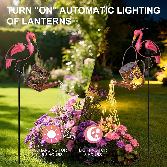 LOVERUIS Solar Watering Can Light with Fairy Pink Flamingo Gifts for Mon Solar Lantern Lights Decoration Outdoor Yard Art Patio Porch Lawn Valentine Decor Gift Women Wife