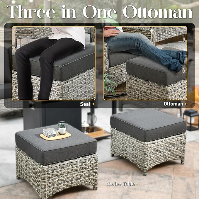 6-Piece Patio Furniture Set, Outdoor Conversation Set Sectional Sofa with Rocking Chairs and Water Resistant Cushions, Black