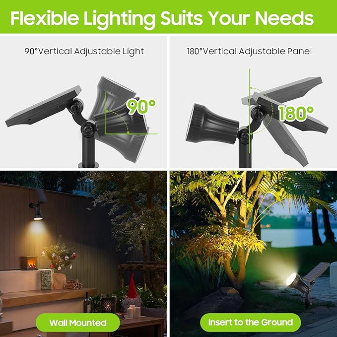 Solar Spot Lights Outdoor Waterproof, Upgraded 3-Level Ultra Bright LED Spotlights for Landscape, Solar Powered Garden Uplights for Wall, Tree, Pathway, Yard, Patio, Auto On/Off - 4 Pack (Warm White)