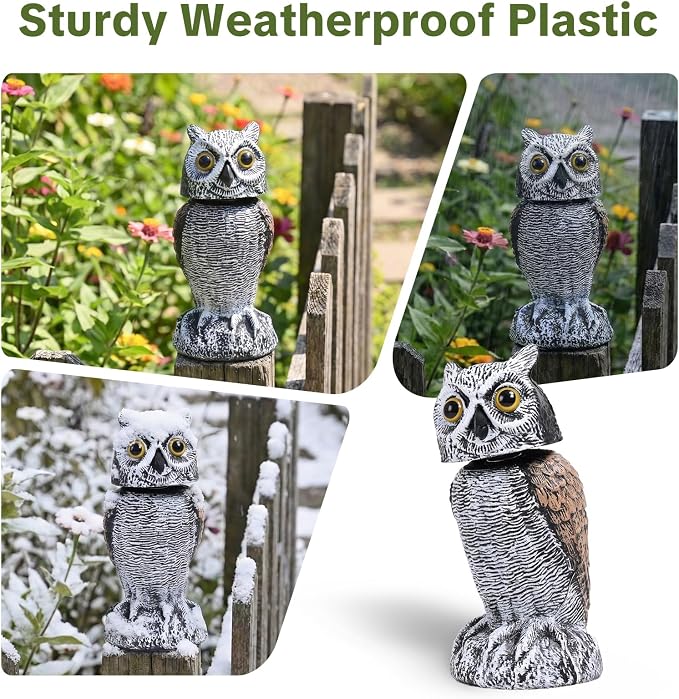 OFFO Fake Owl, Owl Statue for Garden and Yard Decoration, Weatherproof Plastic Rotating Head Outdoor Owl Decor for Porch Pool Patio Yard, 10-Inch Height, Short Ear Owl