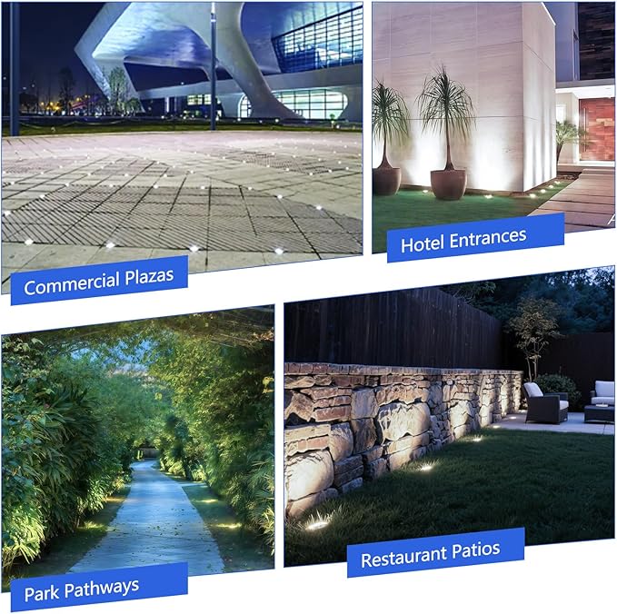 JESLED Low Voltage Landscape Lights, 6W LED Well Lights IP67 Waterproof, 6000K Bright White In-Ground Lights with Wire Connectors for Pathway, Deck, Patio, Yard, Garden (8 Pack)