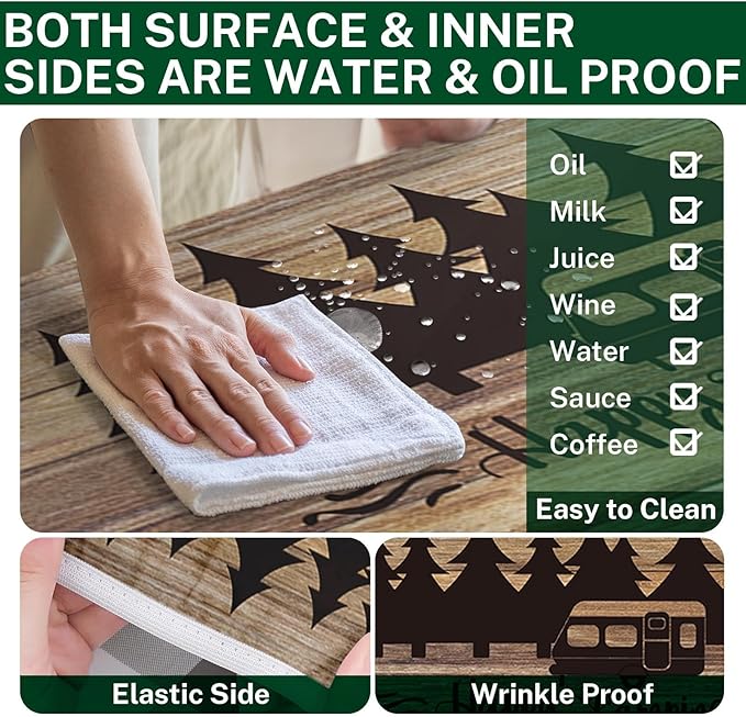 Picnic Table Cover with Bench Covers Elastic Edges, Wooden Camper Fitted Table Cover, Outdoor Patio Camping Essentials 60 Inch 3PCS, Waterproof Camping Fitted Tablecloth with Drawstring Bag