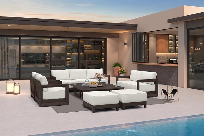 PURPLE LEAF Patio Furniture Set Enclosed Outdoor Couch with 9.6" Thick Cushion and Soft Pillows 11 Piece Outdoor Sectional Sofas with Table Modern Patio Conversation Sets for Yard Porch Deck, Bronze