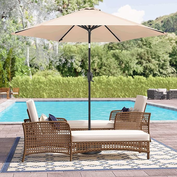 10ft Patio Umbrella Outdoor - Table Umbrella with 6 Sturdy Ribs, Market Umbrella with Push Button Tilt, UV Protection for Pool, Porch, Garden, Deck, Backyard (Beige)