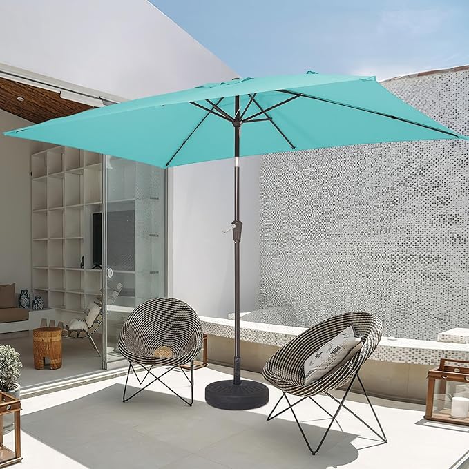 JEAREY 6.5x10 ft Rectangular Patio Umbrellas Outdoor Market Umbrella with Push Button Tilt and Crank, T-Blue