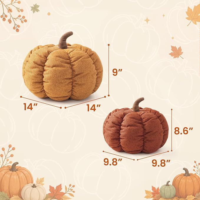 AELS Pumpkin Pillows Set of 2, 14" Burnt Orange & Cinnamon Fall Pillows | for Couch Sofa Bed Living Room Home Decor, Farmhouse Textured 3D Fall Halloween Thanksgiving Decorative Accent Pillows