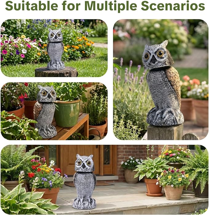 OFFO Fake Owl, Owl Statue for Garden and Yard Decoration, Weatherproof Plastic Rotating Head Outdoor Owl Decor for Porch Pool Patio Yard, 10-Inch Height, Short Ear Owl