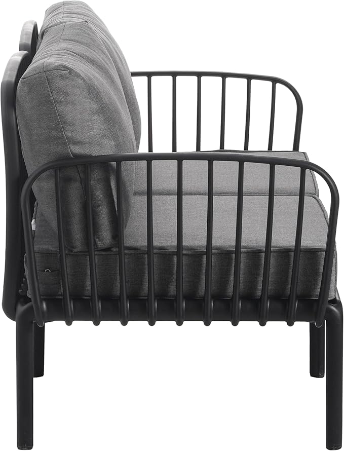 Christopher Knight Home Landon 4 Pieces Patio Conversation Set, Loveseat and Coffee Table Set, Accent Chairs, Club Chair with Cushion, Sofa Chair with Table Set for Balcony Garden, Black+Dark Gray