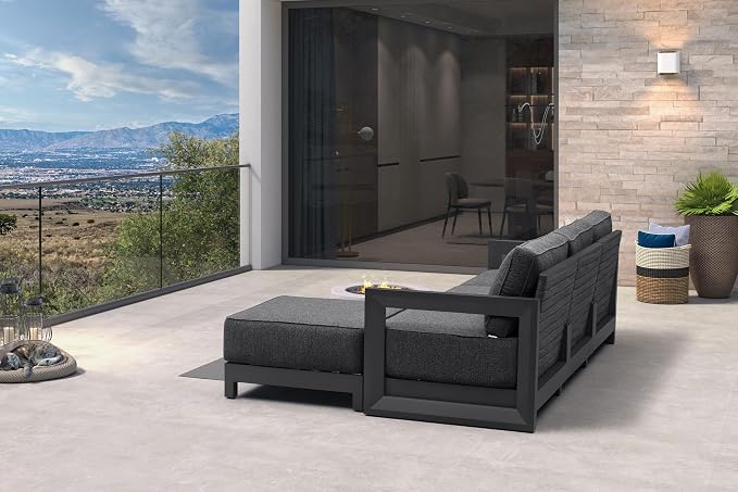 PURPLE LEAF Patio Furniture Set L-Shaped Outdoor Couch with 9.6" Thick Cushion and Soft Pillows 4 Piece Outdoor Sectional Sofas with Ottoman Modern Outdoor Conversation Sets for Yard Porch Deck, Grey