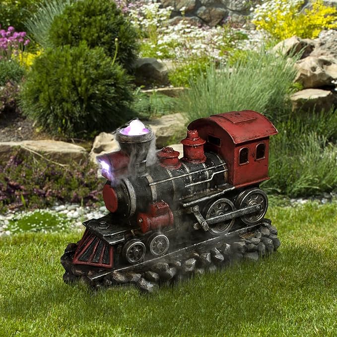 Northlight QL88528 LED Lighted & Black Vintage Locomotive Train Spring Outdoor Garden, 38", Red
