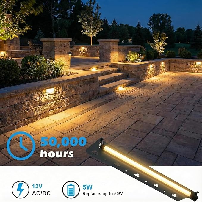 12inch Retaining Wall Lights 5W LED Hardscape Paver Lighting,2700K Soft White Waterproof Outdoor Step Lights,12V AC/DC Low Voltage Landscape Lighting-4Packs
