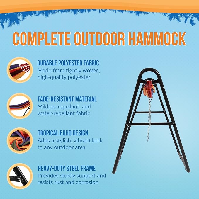 Outdoor Leisure Tropical Hammock and Frame - Stripe