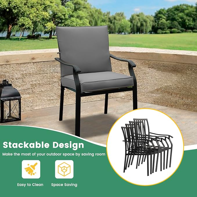 LVUYOYO 7-Piece Outdoor Patio Dining Set, Metal Stackable Chair & Rectangular Table Set, All-Weather Furniture for Backyard, Garden,Balcony,Porch (Gray)