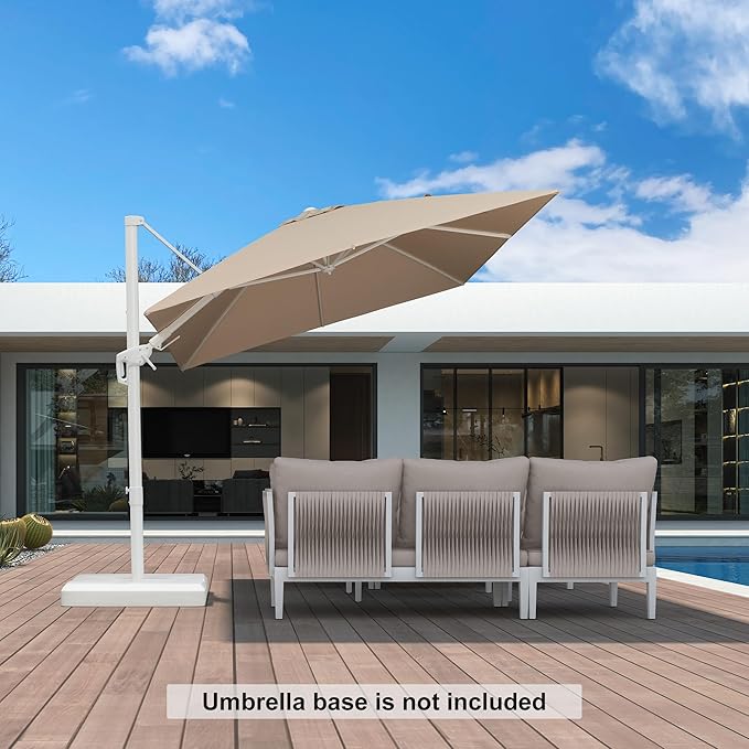PURPLE LEAF 8' X 11.5' Right-left Tilt Patio Umbrella Swivel White Cantilever Umbrella with Tilt Aluminum Outdoor Umbrella with 360° Rotation for Deck Pool Garden, Beige