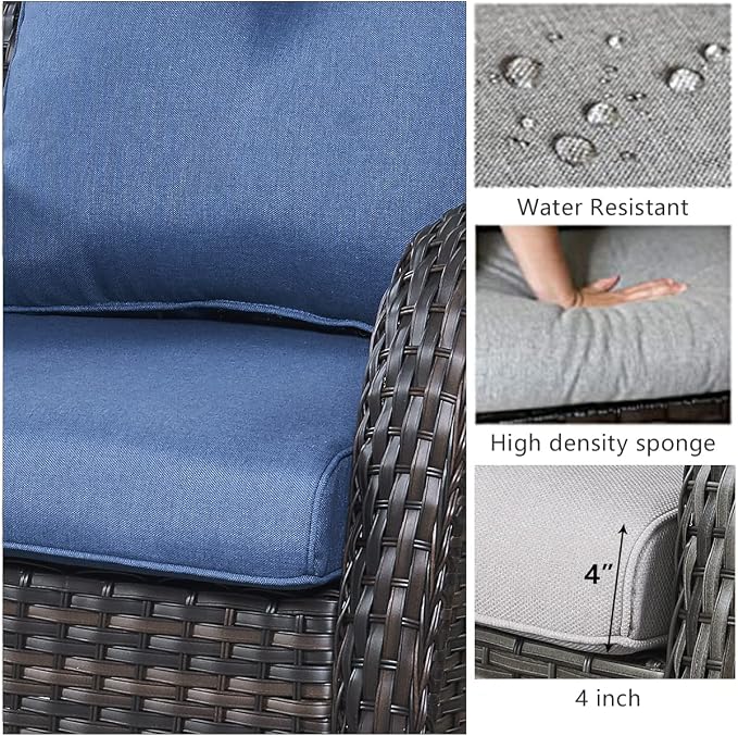 HUMMUH 6 Piece Patio Furniture Set PE Wicker Rattan 3-Seat Outdoor Sectional Sofa with Love Seats,Patio Swivel Chairs,Ottomans Conversation Sets for Garden, Poolside, Backyard