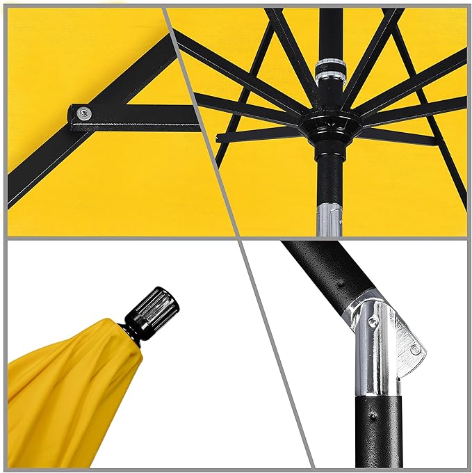 California Umbrella 11Ft Premium Sunbrella Patio Umbrella, Hand-Crank, Tilt-Collar, Black Frame, Sunflower Yellow Fabric