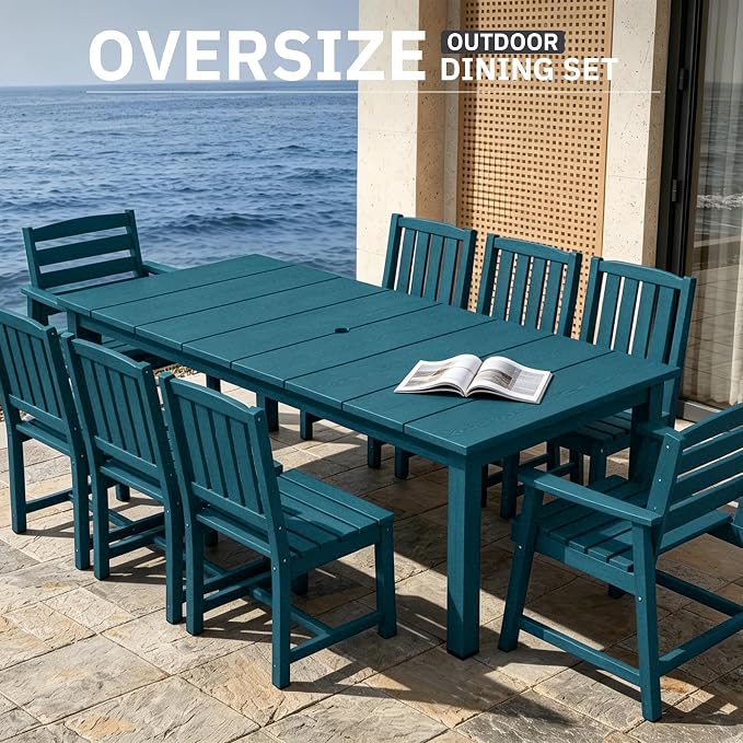 AreShark Patio Dining Chair Set of 2,All Weather HDPE Outdoor Dining Armless Chairs with Wide Seat and Backrest,Weatherproof Patio Chairs for Garden,Backyard,Deck,Navy Blue