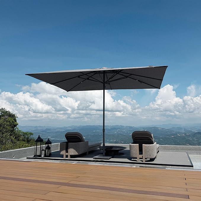 PURPLE LEAF 6 X 10 FT Semi-Auto Outdoor Patio Umbrella Market Table Sun Umbrellas with 6 Aluminum Sturdy Ribs for Backyard Deck Garden Pool (Gray Pole Gray Canopy)