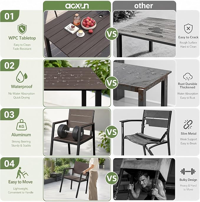 Outdoor Table and Chairs for 6 Aluminum Patio Dining Set with Umbrella Hole | All Weather,HDPS Material,Oversized,7 Piece,for Backyard,Rot-Fade-Crack Proof,Maintenance-Free,Sturdy,Heavy-Duty,Yellow