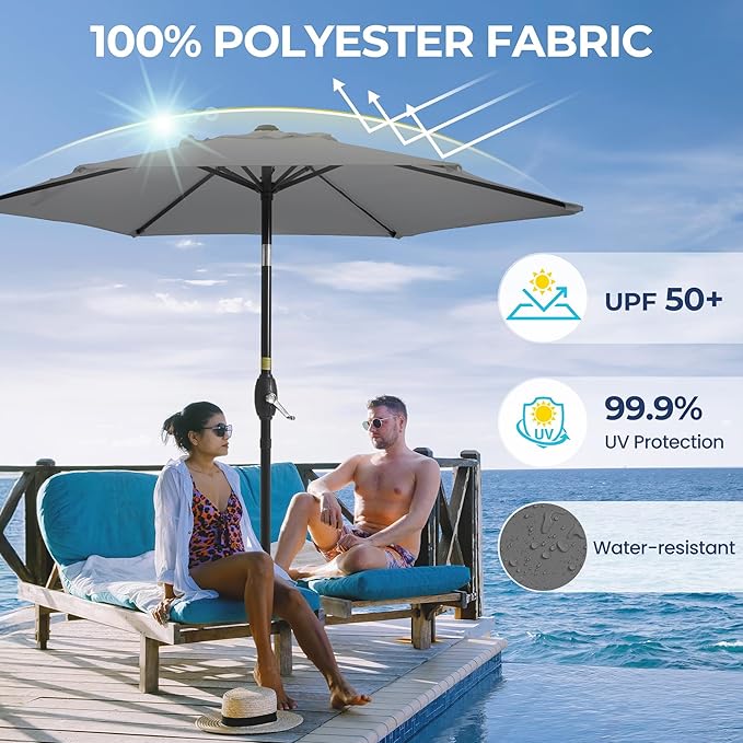 SUNVIVI OUTDOOR 7.5' Outdoor Patio Umbrella, Patio Umbrella, Market Umbrella, Aluminum Pole Umbrella with Push Button Tilt and Crank, 6 Ribs, Polyester Canopy, Grey