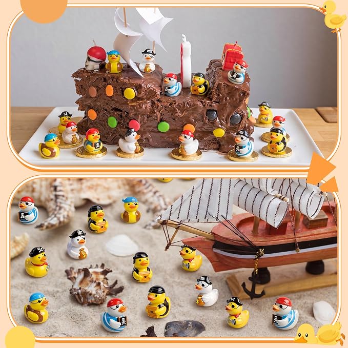 Novabright 100 Pcs Mini Resin Pirate Ducks Tiny Resin Small Ducks Mini Animal Figurines for DIY Cake Craft Garden Landscape Ornament Potted Decoration Birthday Party Supplies