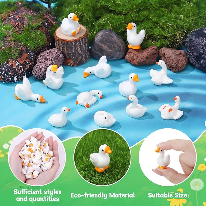 48Pcs Mini Resin Gooses Figurines 12 Styles Small Resin Geese | Garden Goose Accessories for Party Favors Bag Fillers Dollhouse Decor