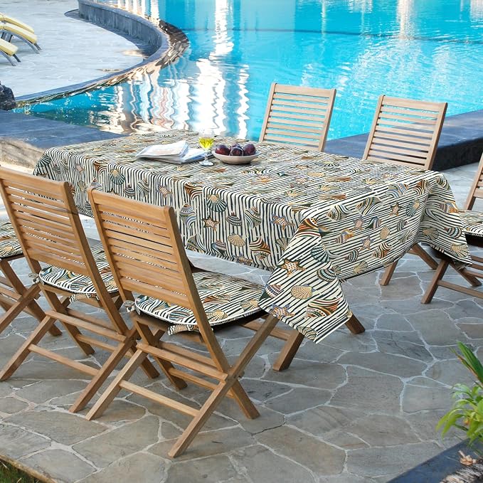 DYTXIII Outdoor Rectangle Tablecloth with Umbrella Hole and Zipper 84" x 60", Water Repellent Floral Picnic Cover, Fade & Wrinkle Resistant Tablecloth for Patio/Garden/Party Table, Crayon Shells