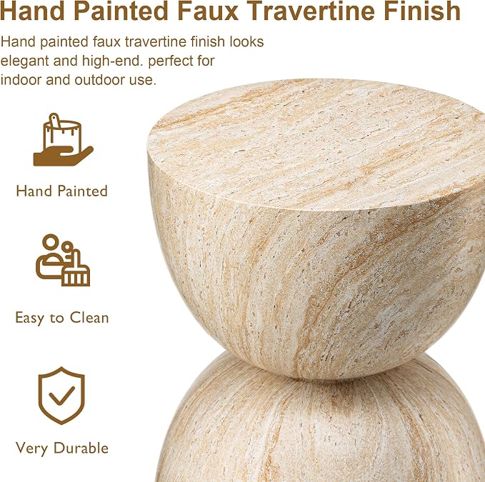 Glitzhome Outdoor Side Table, Round Small End Table with Terrazzo Finish MGO Hourglass Garden Stool, Set of 2 Lightweight Decorative Accent Table for Living Room Planter Stand Patio Backyard Porch