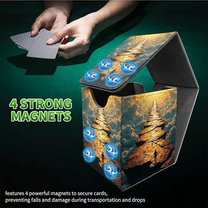 Cloud Stone Man Card Deck Box for MTG, Personalized Card Storage Case Fits 120+ Sleeved Cards, Premium Leather TCG Box with Strong Magnetic Closure for Magic, CCG, PTCG, Baseball Cards