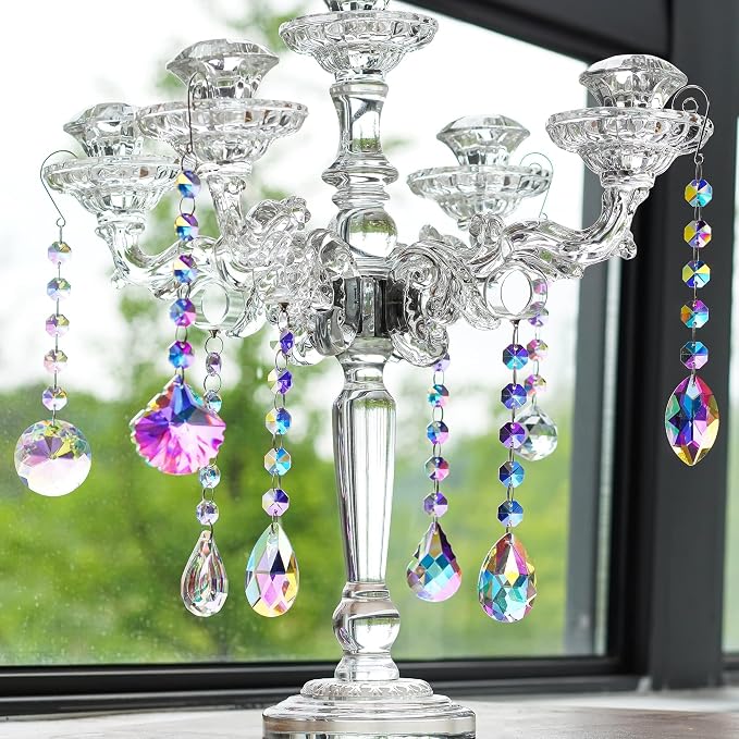 9 Pack Crystal Prisms Suncatchers for Windows Hanging Sun Catchers Indoor | Sun Catchers with Crystals,Colored Beads Suncatchers,Glass Pendant for Chandeliers, Garden, Christmas Tree Decoration Gift