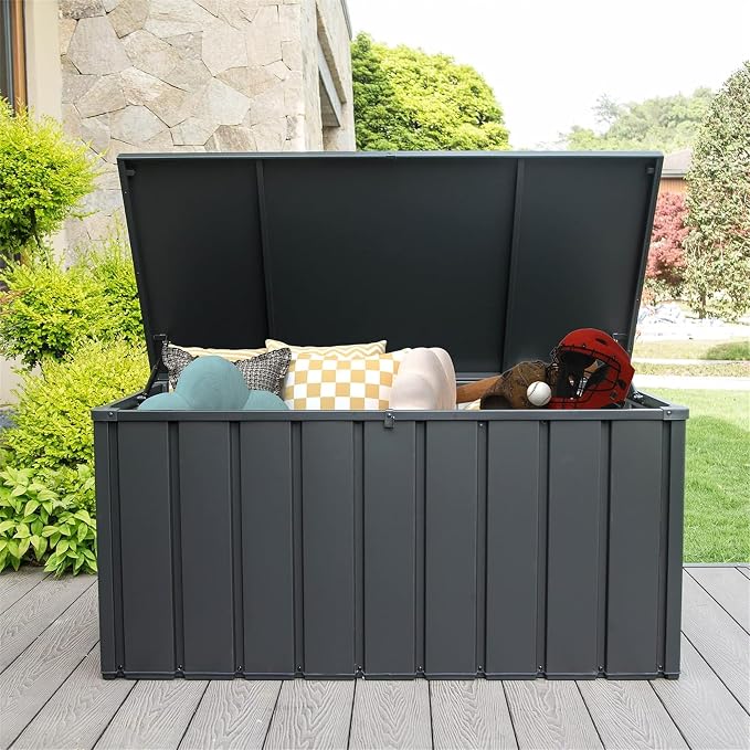 Ditkoko 160 Ourdoor Gallon Deck Box, Waterproof Storage Container with Lockable Lid, Package Delivery Box for Patio Furniture, Patio Cushions, Gardening Tools, Pool and Sports Supplies - Black