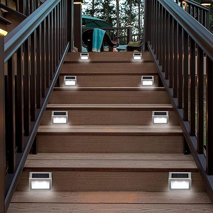 Solar Lights Outdoor Waterproof Deck Light, Solar Stair Lights Outside LED Step Lighting Stainless Steel for Paths Patio Garden Yard, Pack of 6