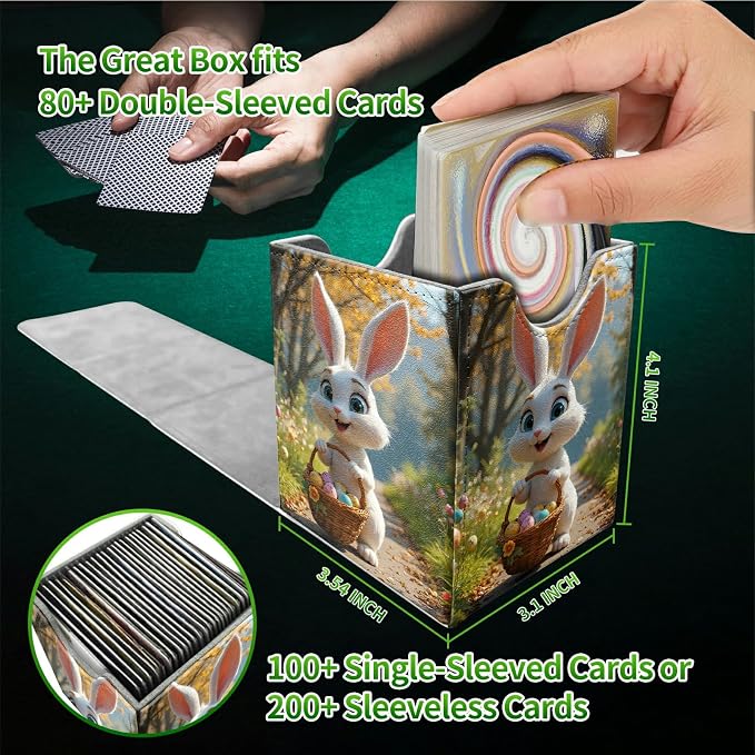 Bunter Osterhase Card Deck Box for MTG, Personalized Card Storage Case Fits 120+ Sleeved Cards, Premium Leather TCG Box with Strong Magnetic Closure for Magic, CCG, PTCG, Baseball Cards